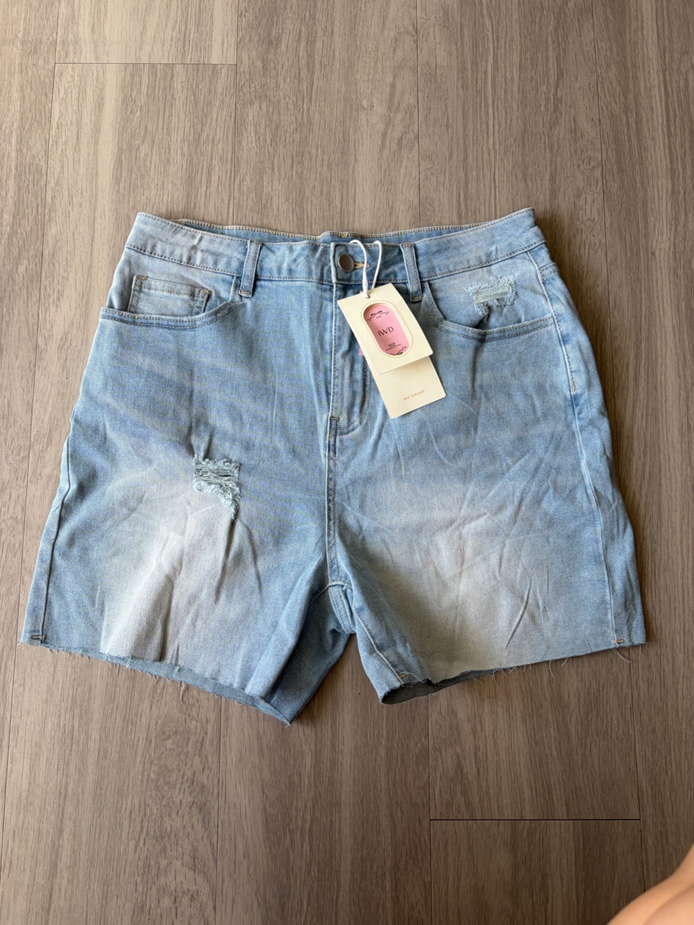 Light Wash Denim Jean Shorts with Distressed Detail